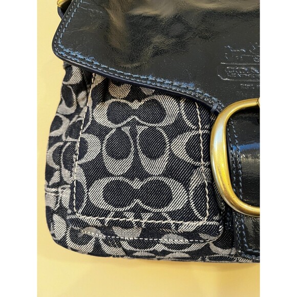 Coach Bleecker Signature Blue Denim Patent Leather Buckle Shoulder Bag 12571 - Picture 5 of 14